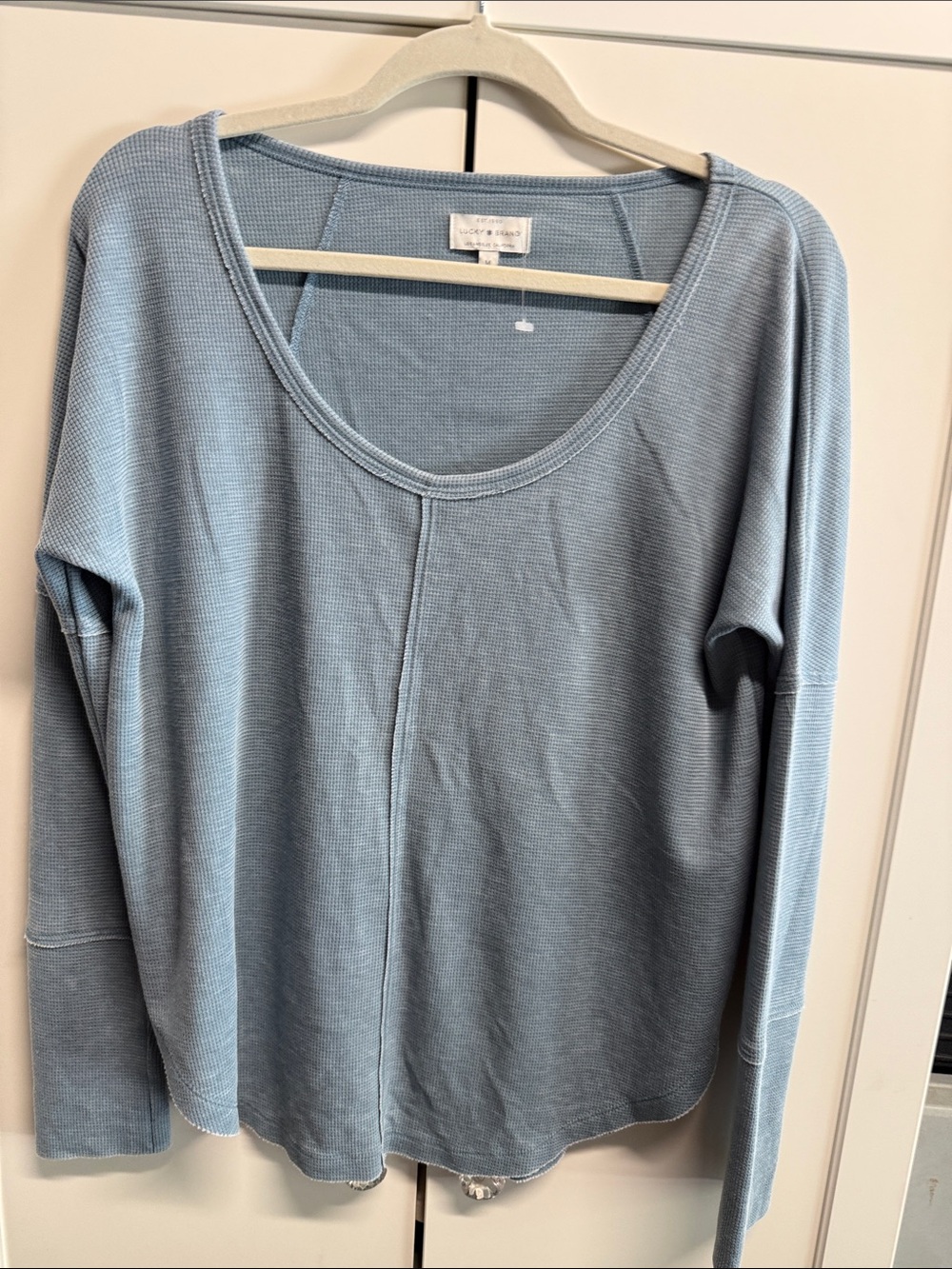 Lucky Brand Powder Blue Long Sleeve Scoop Neck Waffle Top